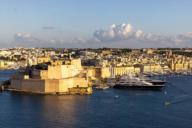 Stone ramparts of Fort St. Angelo, Birgu Malta.