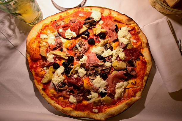 Hearty pizza cooking for dinner in an Italian restaurant
