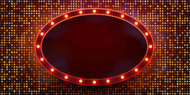 Vibrant retro oval frame with glowing bulbs on a sparkling gold background. Perfect for entertainment and event promotions. Vector illustration.