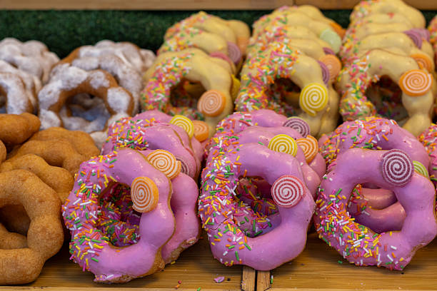Colorful Pon de Ring Donuts at a Thai Market