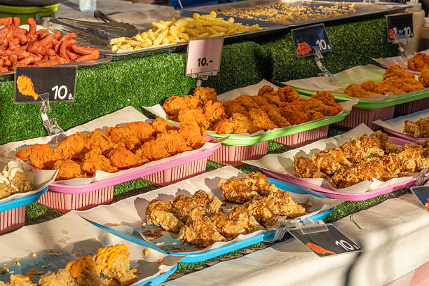 Crispy Fried Chicken and Street Food at Thai Market