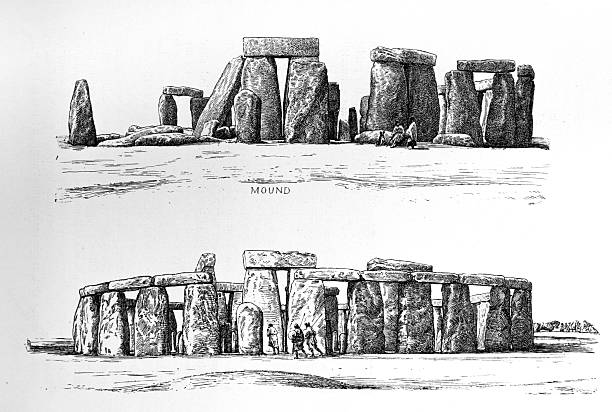 Black and white engraving depicting the Stonehenge monument, reproduced in a late nineteenth century illustrated archaeology publication. Historical image showing prehistoric megalithic structure, commonly included in Victorian antiquarian studies.
