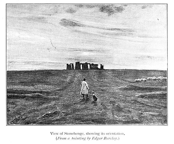 Black and white engraving depicting the Stonehenge monument, reproduced in a late nineteenth century illustrated archaeology publication. Historical image showing prehistoric megalithic structure, commonly included in Victorian antiquarian studies.