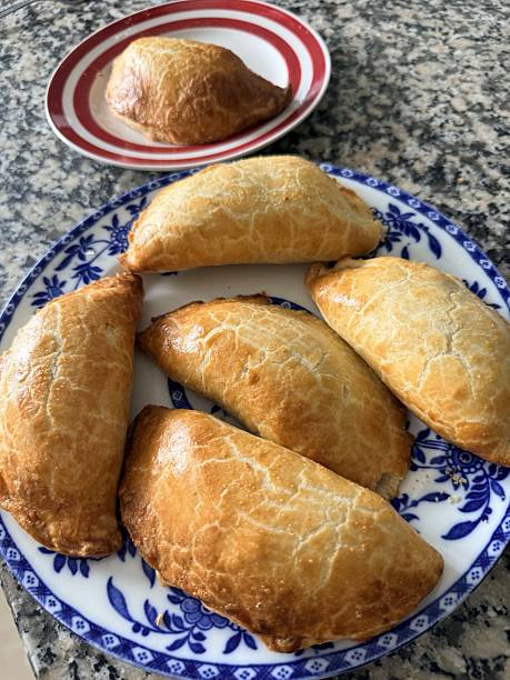 Homemade pasties freshly cooked on plate