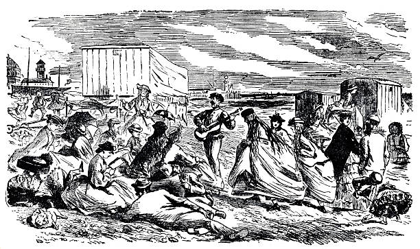 Group of people having party at beach in EnglandOriginal edition from my own archivesSource :  The fun library 1868Edited by J.A. HammertonLondon : Educational Book Co. Ltd.