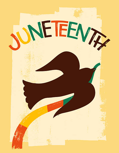 Colorful Juneteenth Banner In A Textured Style. Hand drawn text.