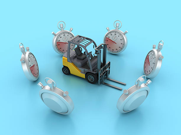 Circle of Stopwatch with Forklift Truck - Color Background - 3D Rendering