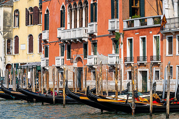 Gondolas parked on the Canal Grande in Venice