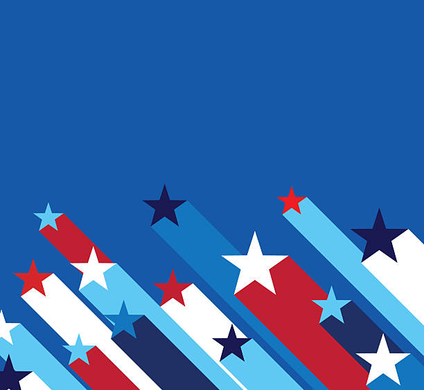 Blue red stars and stripes in American USA flag style abstract background. Independence Day modern vector banner design