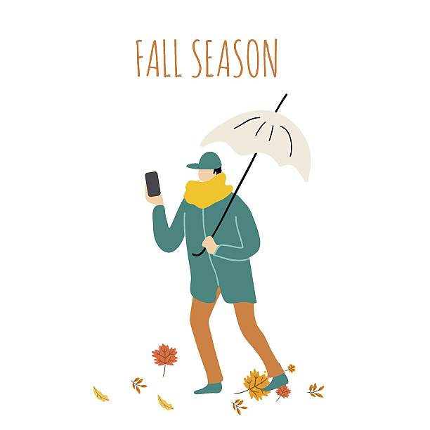 Flat vector illustration fall season, Hello autumn, cozy autumn, hand drawn vector illustration, I love leaf fall.