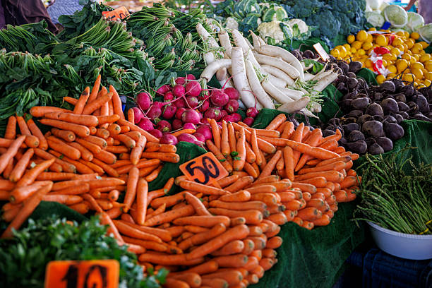 Fresh Root Vegetables And Greens At Local Market In Turkiye