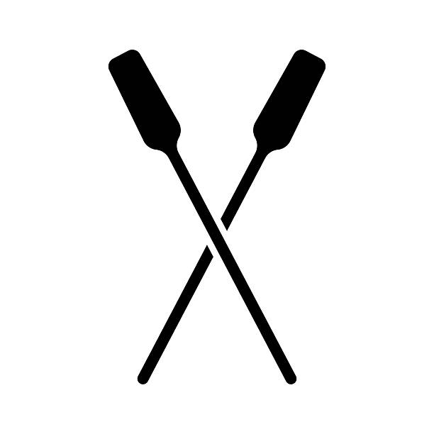 Crossed boat oars icon. Black silhouette. Front and side view. Vector simple flat graphic illustration. Isolated object on a white background.