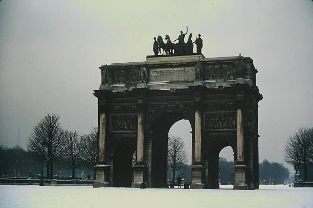France scanned travel slide 1964 Arc de Triomphe winter