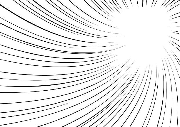 A comic-style burst of curved concentration lines focusing toward the upper right. Dynamic and expressive, ideal for manga scenes and emphasis effects. Flip or mirror to adapt focus to other directions.
