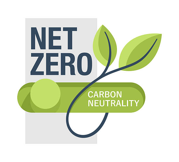 Net Zero emblem - CO2 neutral. Carbon neutrality - no air atmosphere pollution industrial production. Some switcher and leaves