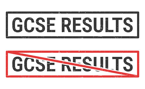 GCSE Results. Rubber stamps for your own design, isolated on a blank background. The first stamp is in black ink. The second stamp is in red ink with the text in black. The text is crossed out with a red line, it is an exclusion or prohibition stamp. The rubber stamps have a slight grunge texture. Vector Illustration (EPS file, well layered and grouped). Easy to edit, manipulate, resize or colorize. Vector and Jpeg file of different sizes.