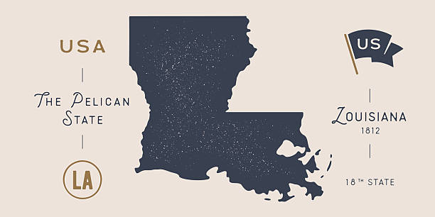 Vintage Louisiana state map USA graphic, southern travel emblem. Traditional Louisiana USA state map identity, regional pride. Quality map USA state Louisiana sign. Vector Illustration