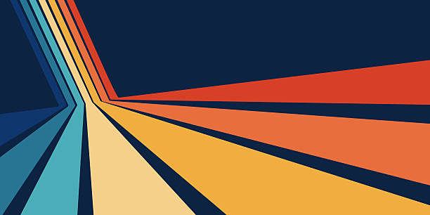 Abstract retrofuturism 70s background with rainbow wave stripes, vintage wavy lines, colorful retro vector pattern, 3D perspective striped wallpaper