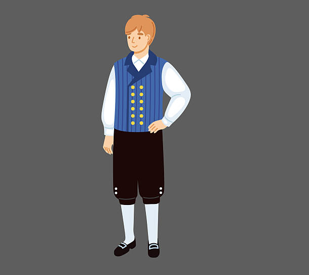 Swedish man wearing traditional costume. Sweden. National clothes. Scandinavian folk ethnic dress. European. Hand-drawn vector illustration.