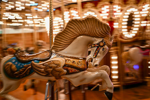 Blurred Motion Carousel Horses in Seattle, Washington U.S.A.