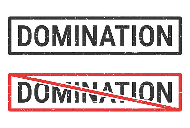 Domination. Rubber stamps for your own design, isolated on a blank background. The first stamp is in black ink. The second stamp is in red ink with the text in black. The text is crossed out with a red line, it is an exclusion or prohibition stamp. The rubber stamps have a slight grunge texture. Vector Illustration (EPS file, well layered and grouped). Easy to edit, manipulate, resize or colorize. Vector and Jpeg file of different sizes.