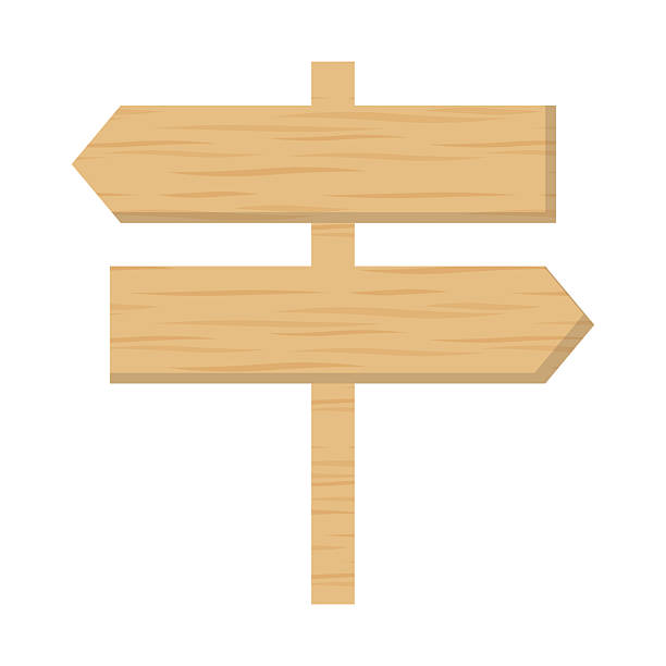 Wooden signpost with two-way directional arrows to stick in the ground in light beige wood texture style for choice and guidance in both directions.