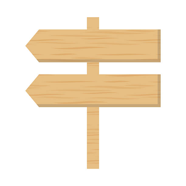 Wooden signpost with two arrows in the same direction to stick in the ground in light beige wood texture style for multiple guidance.