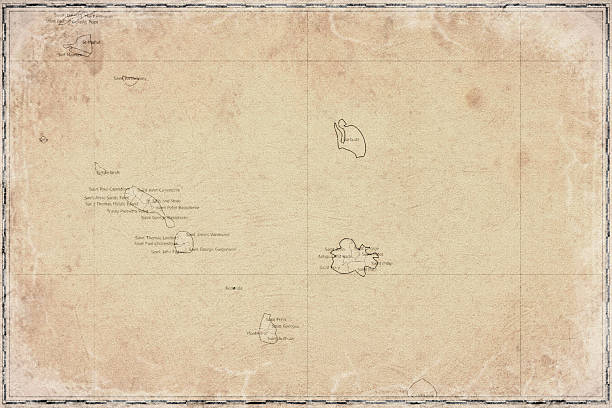 Vintage Map Of Antigua And Barbuda With Administrative Regions On Retro Paper Background