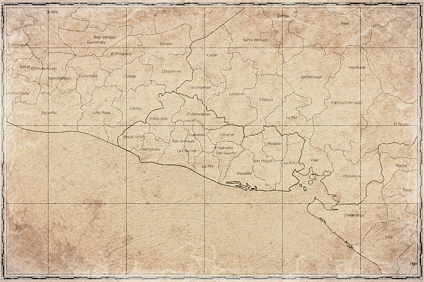 Vintage Map Of El Salvador With Department Boundaries On Retro Paper Background