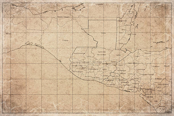 Vintage Map Of Guatemala With Department Boundaries On Retro Paper Background