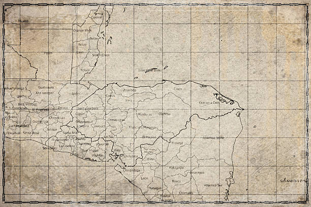 Vintage Map Of Honduras With Department Boundaries On Retro Paper Background