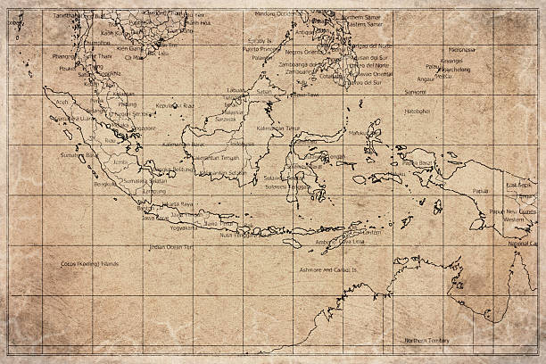 Vintage Map Of Indonesia With Provincial Boundaries On Retro Paper Background