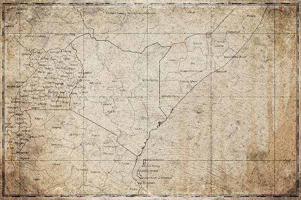 Vintage Map Of Kenya With Counties On Retro Paper Background