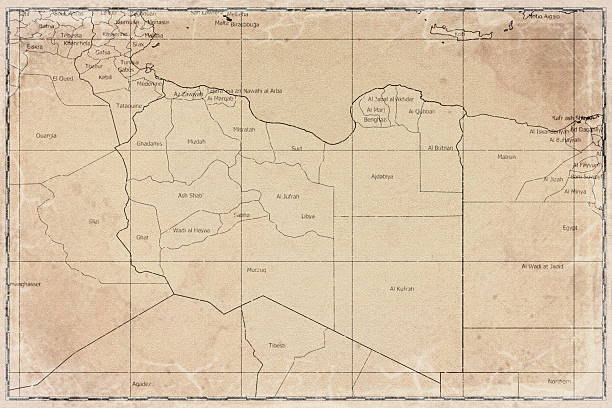 Vintage Map Of Libya With Regions On Retro Paper Background