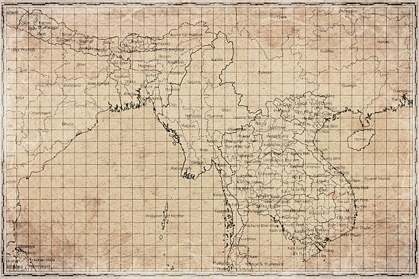 Vintage Map Of Myanmar With States And Regions On Retro Paper Background