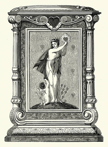 History, Decorative art, Queen of Hearts, detail from Card box by Boucheron, Vintage illustration 19th Century, 1860s