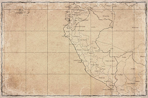 Vintage Map Of Peru With Regions On Retro Paper Background