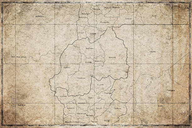 Vintage Map Of Rwanda With Provinces On Retro Paper Background