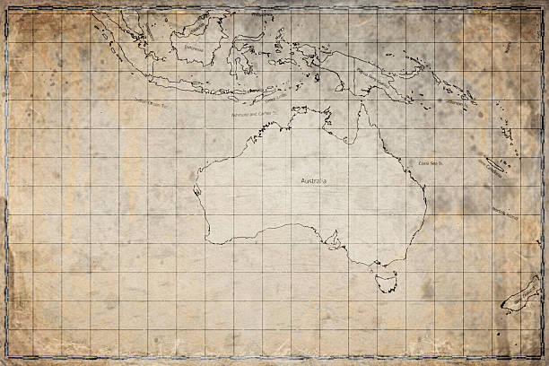 Vintage Map Of Arafura Sea Region On Retro Paper Background