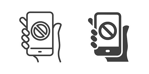 No Phone thin line and glyph solid icon. Editable stroke and perfect pixel isolated on transparent background No Phone thin line and glyph solid icon. Editable stroke and perfect pixel isolated on transparent background unauthorized no admittance stock illustrations