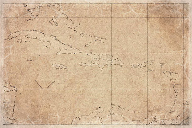 Vintage Map Of Caribbean On Retro Paper Background