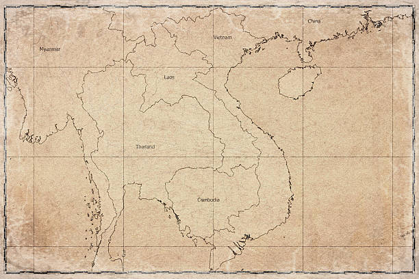 Vintage Map Of Indochina On Retro Paper Background