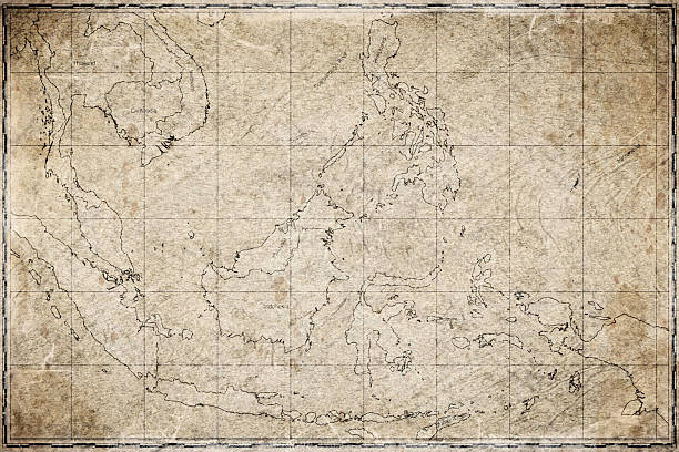 Vintage Map Of Maritime Southeast Asia On Retro Paper Background