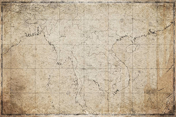 Vintage Map Of Mainland Southeast Asia On Retro Paper Background