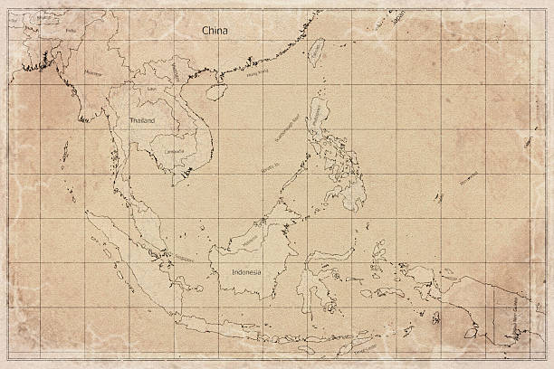 Vintage Map Of Southeast Asia On Retro Paper Background