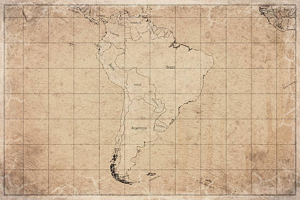 Vintage Map Of South America Continent On Retro Paper Background