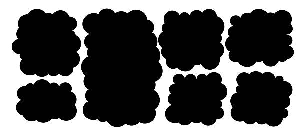 Abstract Black Cloud Shape Vector Overlay — Obscured Worksheet Template with Concealed Text Blocks, Academic Test Mockup, Privacy Concept White Background