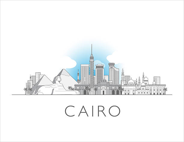 Cairo, Egypt, skyline. Urban cityscape with landmarks and monuments. Hand drawn line art digital skyline illustration.