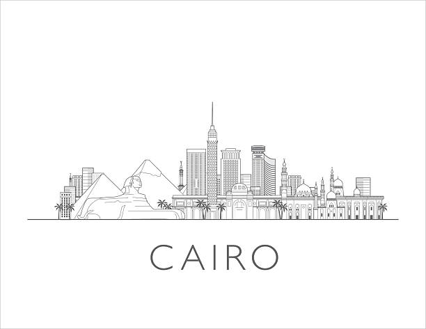 Cairo, Egypt, skyline. Urban cityscape with landmarks and monuments. Hand drawn line art digital skyline illustration.
