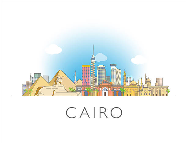 Cairo, Egypt, skyline. Urban cityscape with landmarks and monuments. Hand drawn line art digital skyline illustration.